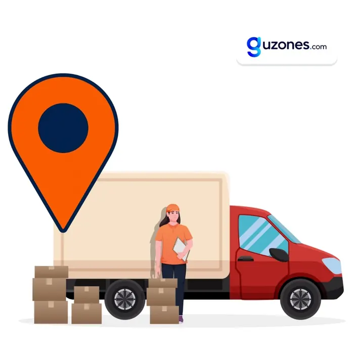 Livreuse Guzones devant un camion avec des colis