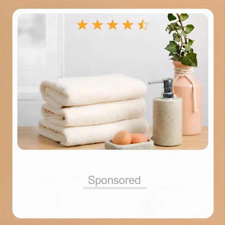 Annonce sponsorisée pour des serviettes de bain notée 4,5 étoiles